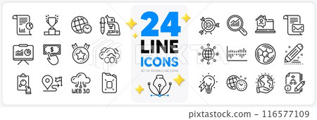 Icons set of Work home, Ranking star and Mail letter line icons pack for app with Time zone, Target, Payment click thin outline icon. Winner podium, Brand contract, Presentation pictogram. Vector Icons set of Work home, Ranking star and Mail letter line icons pack for app with Time zone, Target, Payment click thin outline icon. Winner podium, Brand contract, Presentation pictogram. Vector 116577109