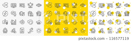 Outline Talk bubble, Coal trolley and Group line icons pack for web with Cloud server, Brand, Timer line icon. Graph chart, Approved document, Whisper pictogram icon. Microscope. Vector 116577119