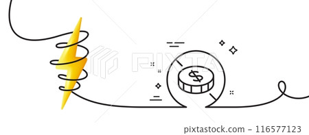 No cash line icon. Continuous one line with curl. Tax free sign. Coins money symbol. No cash single outline ribbon. Loop curve with energy. Vector 116577123