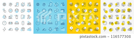 Vector icons set of Diesel station, Savings insurance and Edit person line icons pack for web with Consulting, Swipe up, Fitness outline icon. Touchscreen gesture, Wallet money. Vector 116577308