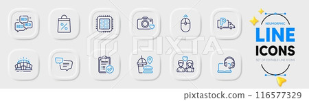 Swipe up, Fast food and Consult line icons for web app. Pack of Cpu processor, Couple love, Truck parking pictogram icons. Shopping bag, Bid offer, Approved report signs. Arena stadium. Vector Swipe up, Fast food and Consult line icons for web app. Pack of Cpu processor, Couple love, Truck parking pictogram icons. Shopping bag, Bid offer, Approved report signs. Arena stadium. Vector 116577329