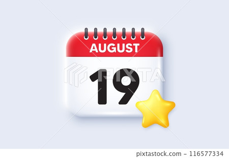 19th day of the month icon. Calendar date 3d icon. Event schedule date. Meeting appointment time. 19th day of August month. Calendar event reminder date. Vector 116577334