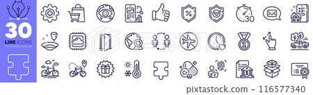 Messenger, Packing boxes and Surprise gift line icons pack. Reject certificate, Confirmed, Property agency web icon. Bank document, Dating, Timer pictogram. Open door, Plate, Video conference. Vector Messenger, Packing boxes and Surprise gift line icons pack. Reject certificate, Confirmed, Property agency web icon. Bank document, Dating, Timer pictogram. Open door, Plate, Video conference. Vector 116577340
