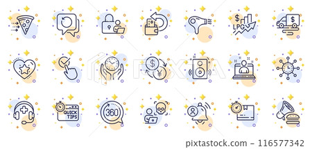Outline set of Cyber attack, Lock and Ranking star line icons for web app. Include Quick tips, Hair dryer, User notification pictogram icons. Best manager, Cash transit, Safe time signs. Vector Outline set of Cyber attack, Lock and Ranking star line icons for web app. Include Quick tips, Hair dryer, User notification pictogram icons. Best manager, Cash transit, Safe time signs. Vector 116577342