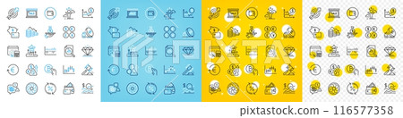 Vector icons set of Diamond, Fuel price and Money currency line icons pack for web with Difficult stress, Piggy bank, Loan outline icon. Candlestick graph, Target, Loan percent pictogram. Vector Vector icons set of Diamond, Fuel price and Money currency line icons pack for web with Difficult stress, Piggy bank, Loan outline icon. Candlestick graph, Target, Loan percent pictogram. Vector 116577358