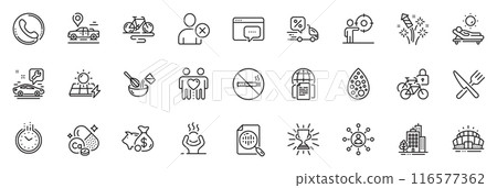 Icons pack as Difficult stress, Cooking whisk and Call center line icons for app include Seo message, Solar panels, Delete user outline thin icon web set. Time, Artificial colors. Vector 116577362