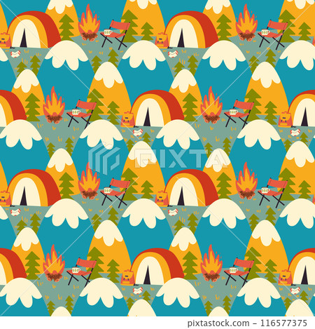 Seamless pattern with camping.  Camp at mountain and forest. 116577375