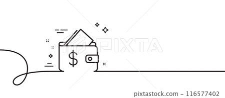 Wallet line icon. Continuous one line with curl. Affordability sign. Cash savings symbol. Wallet single outline ribbon. Loop curve pattern. Vector Wallet line icon. Continuous one line with curl. Affordability sign. Cash savings symbol. Wallet single outline ribbon. Loop curve pattern. Vector 116577402