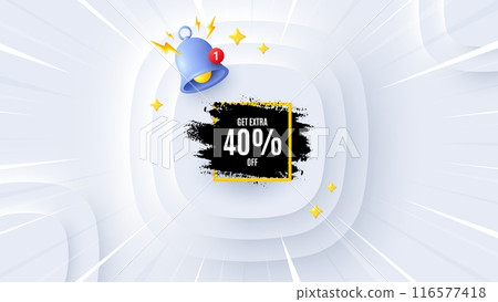 Get 40 percent off paint brush banner. Neumorphic offer 3d banner, poster. Discount square frame. Sale tag icon. Sale frame promo event background. Sunburst banner, flyer or coupon. Vector 116577418