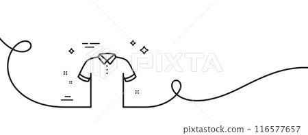 T-shirt line icon. Continuous one line with curl. Tee shirt wear sign. Fabric sport clothes symbol. T-shirt single outline ribbon. Loop curve pattern. Vector 116577657