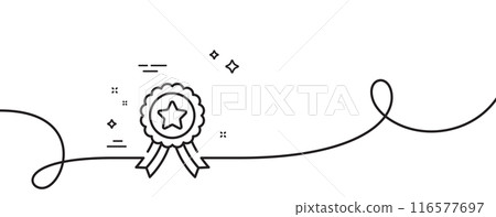 Winner ribbon line icon. Continuous one line with curl. Award medal sign. Best achievement symbol. Winner ribbon single outline ribbon. Loop curve pattern. Vector 116577697