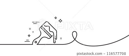 Paint brush line icon. Continuous one line with curl. Wall paintbrush sign. Creative drawing art symbol. Brush single outline ribbon. Loop curve pattern. Vector Paint brush line icon. Continuous one line with curl. Wall paintbrush sign. Creative drawing art symbol. Brush single outline ribbon. Loop curve pattern. Vector 116577708