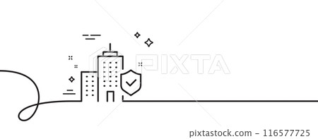 Apartment insurance hand line icon. Continuous one line with curl. Risk coverage sign. Building protection symbol. Apartment insurance single outline ribbon. Loop curve pattern. Vector 116577725
