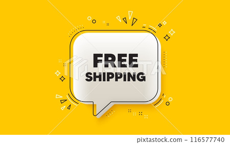Free shipping tag. 3d speech bubble yellow banner. Delivery included sign. Special offer symbol. Free shipping chat speech bubble message. Talk box infographics. Vector Free shipping tag. 3d speech bubble yellow banner. Delivery included sign. Special offer symbol. Free shipping chat speech bubble message. Talk box infographics. Vector 116577740