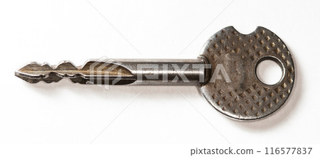 old metal key isolated on white background, high resolution photo 116577837