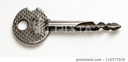 old metal key isolated on white background, high resolution photo 116577838