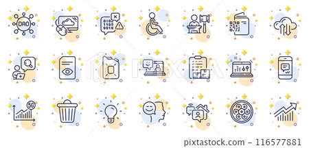 Outline set of Inventory checklist, View document and Good mood line icons for web app. Include Inspect, Cable section, Work home pictogram icons. Auction, Canister oil, Cloud computing signs. Vector Outline set of Inventory checklist, View document and Good mood line icons for web app. Include Inspect, Cable section, Work home pictogram icons. Auction, Canister oil, Cloud computing signs. Vector 116577881