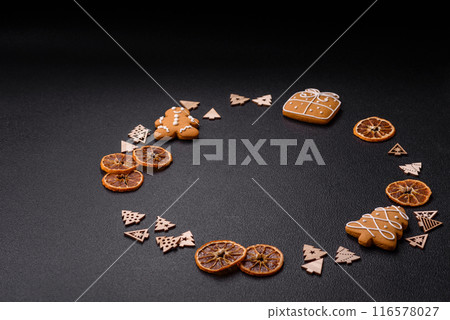 Copy space with Christmas decor elements of gingerbread 116578027