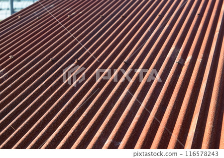 Rusty corrugated tin roof 116578243