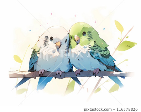 Two friendly budgerigars in watercolor style 4 116578826