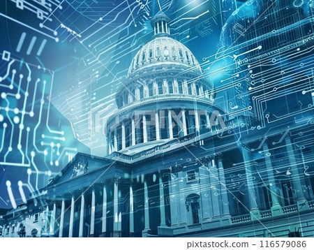 Digital representation of the Capitol building with futuristic network and copy space 116579086