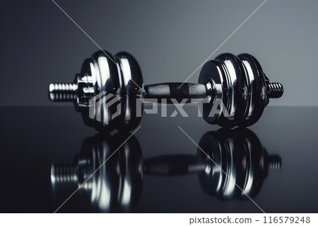金屬啞鈴和位於反射表面上的複製空間 116579248