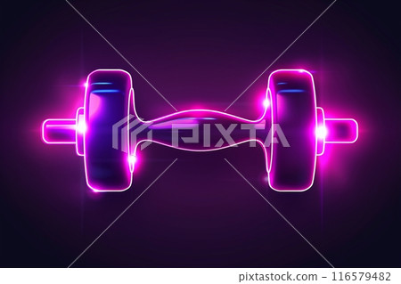Neon dumbbells and copy space on a dark background 116579482