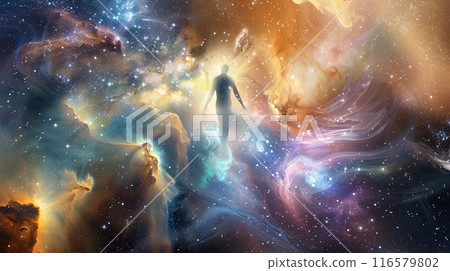 Spiritual consciousness journey through the universe with copy space 116579802