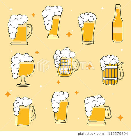 Colored beers sketches Icon set Vector illustration Colored beers sketches Icon set Vector illustration 116579894