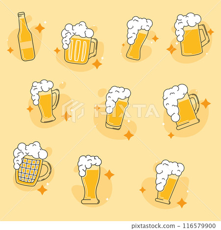 Colored beers sketches Icon set Vector illustration 116579900