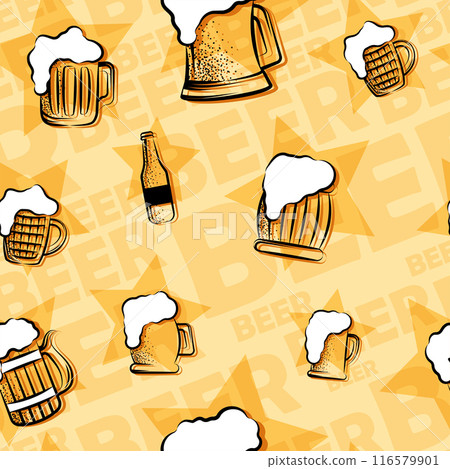 Beer glasses and bottles sketch pattern background Vector illustration 116579901