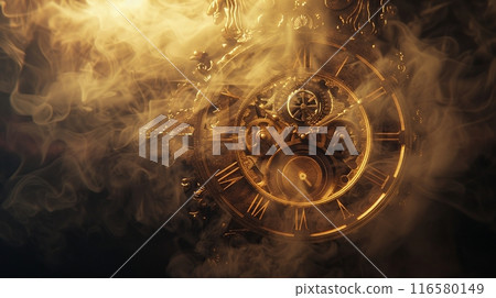 Antique retro mysterious clock with fantastic smoke and copy space 116580149