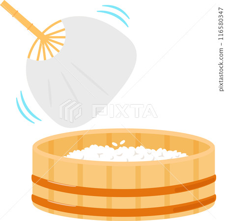 A fan used to fan rice in a rice bowl 116580347