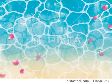 Ocean shore and pink petals watercolor 116581037