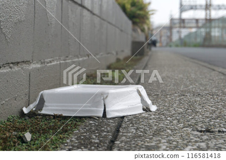 亂丟垃圾道路苯乙烯餐盒 亂丟垃圾道路苯乙烯餐盒 116581418