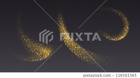 Golden glitter splashes, shiny star dust explosion, shimmer spray effect, festive holiday particles 116581565