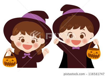 穿著萬聖節服裝的孩子們的插圖 116581747