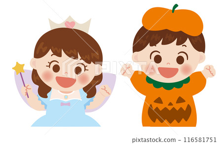 Illustration of children dressed up for Halloween Illustration of children dressed up for Halloween 116581751