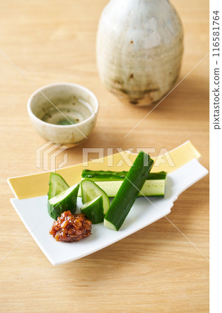 Moromi miso and sliced cucumber Moromi miso and sliced cucumber 116581764