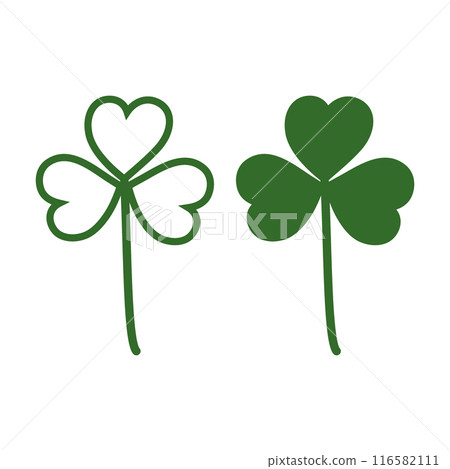 Silhouette and outline shamrock in trendy green Isolated on white Irish Independence Symbol Set of 2 116582111