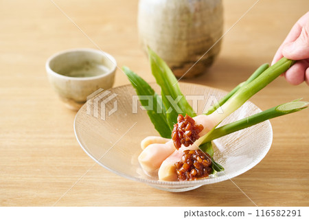 Ginger leaves with moromi miso Ginger leaves with moromi miso 116582291