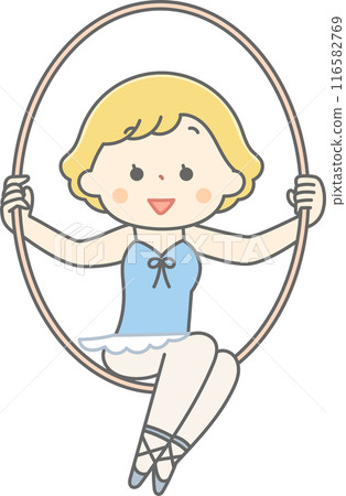 Circus girl jumping through a hoop 116582769