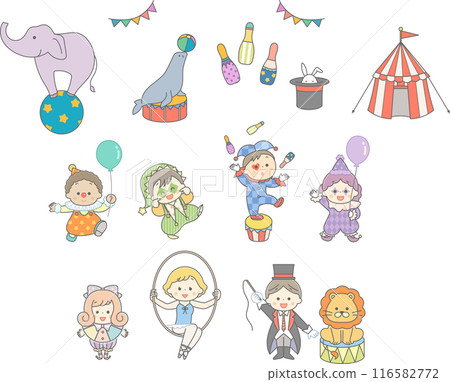 Circus clowns and animals set 116582772