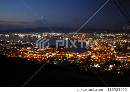 View of Hakodate City at night from the top of Hakodate Mountain in Hokkaido Japan View of Hakodate City at night from the top of Hakodate Mountain in Hokkaido Japan 116583033