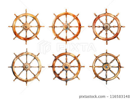 Ship's Wheel, Summer Illustration. Watercolor Style. 116583148