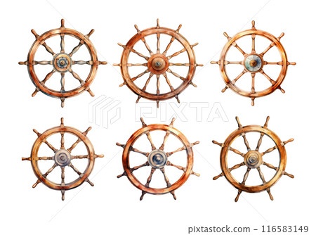 Cute watercolor painting style illustration of Ship's Wheel, isolated on white background 116583149