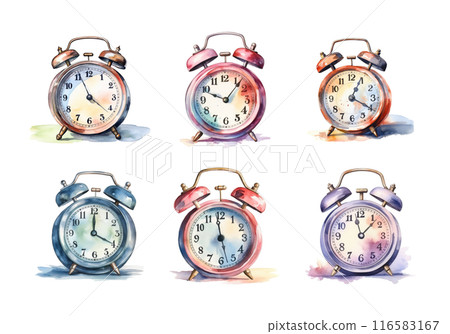 Alarm Clock, back to school Illustration. Watercolor Style 116583167