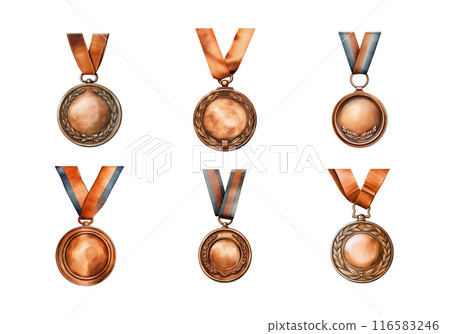 Cute watercolor painting style illustration of Bronze Medal, isolated on white background 116583246