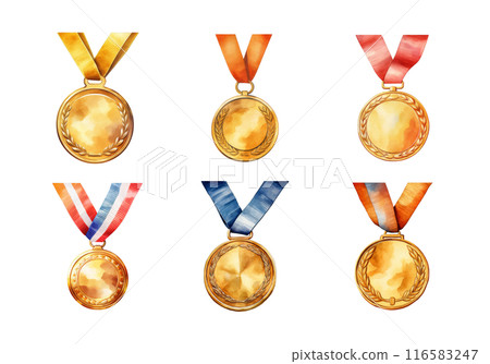 Gold Medal, back to school Illustration. Watercolor Style 116583247