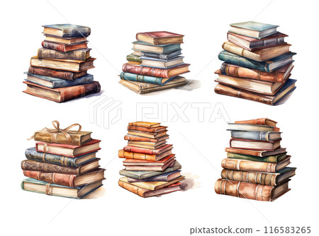 Cute watercolor painting style illustration of Pile of Book, isolated on white background 116583265